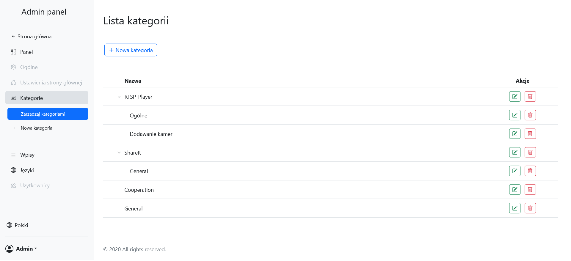 Screenshot of admin panel