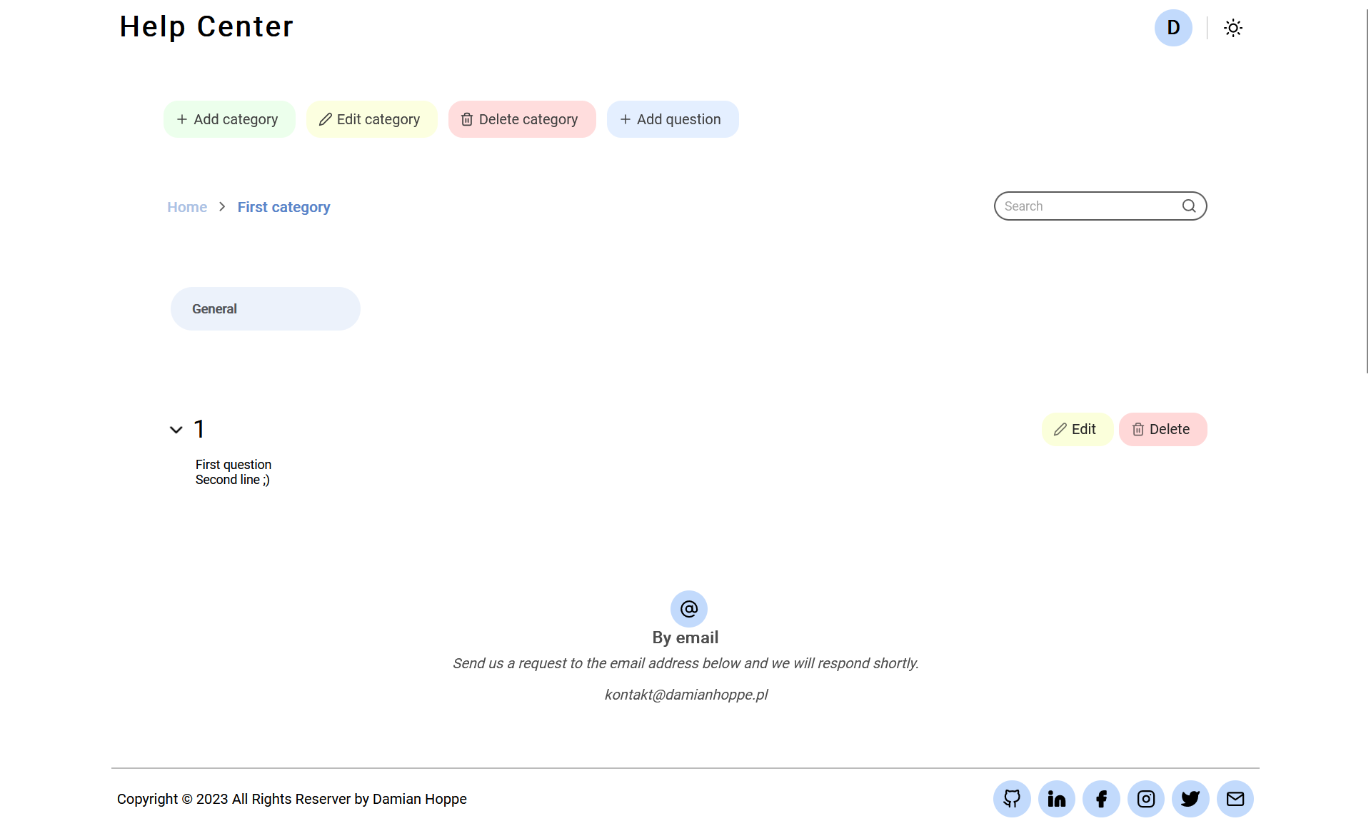Screenshot of the Support System web app